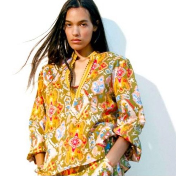 NWT ZARA LONG SLEEVE PRINTED BLOUSE - Picture 3 of 12